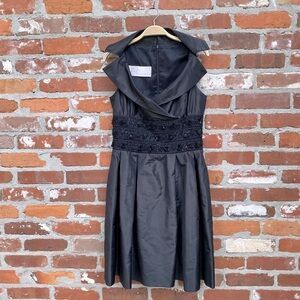 Black Satin Beaded Cocktail Dress |‎ Formal Evening Tea Length | Size 6